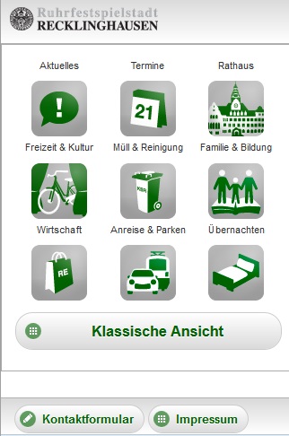 Startseite des mobilen Internetauftritts der Stadt Recklinghausen.