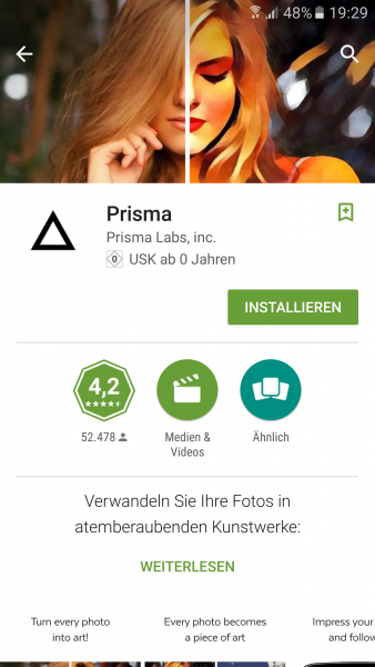 Prisma Foto-App (Screenshot)