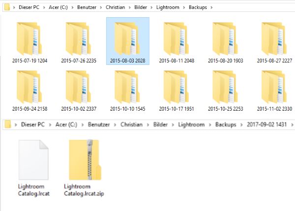 Katalog Backup-Dateien
