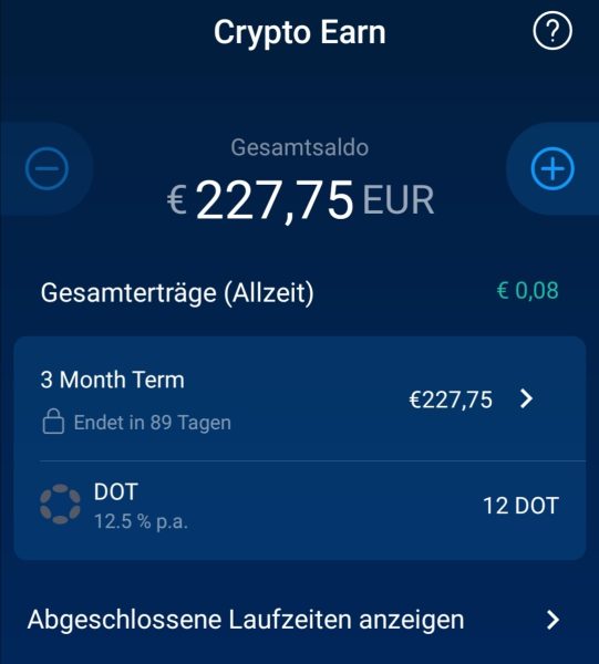 Screenshot crypto.com-App - Funktion/Angebot "Crypto Earn"