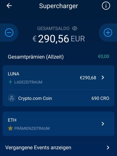 Screenshot crypto.com-App - Funktion/Angebot "Supercharger"