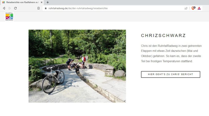 Screenshot - Reiseberichte auf ruhrtalradweg.de