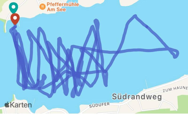 GPS-Tracklinien auf dem Möhnesee, Kartenansicht